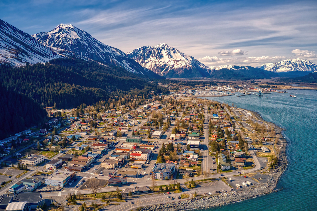 Community along an Alaskan coastline