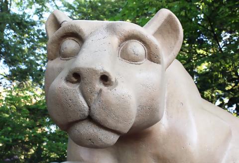 Photo of the face of the lion on the Nittany Lion Shrine.