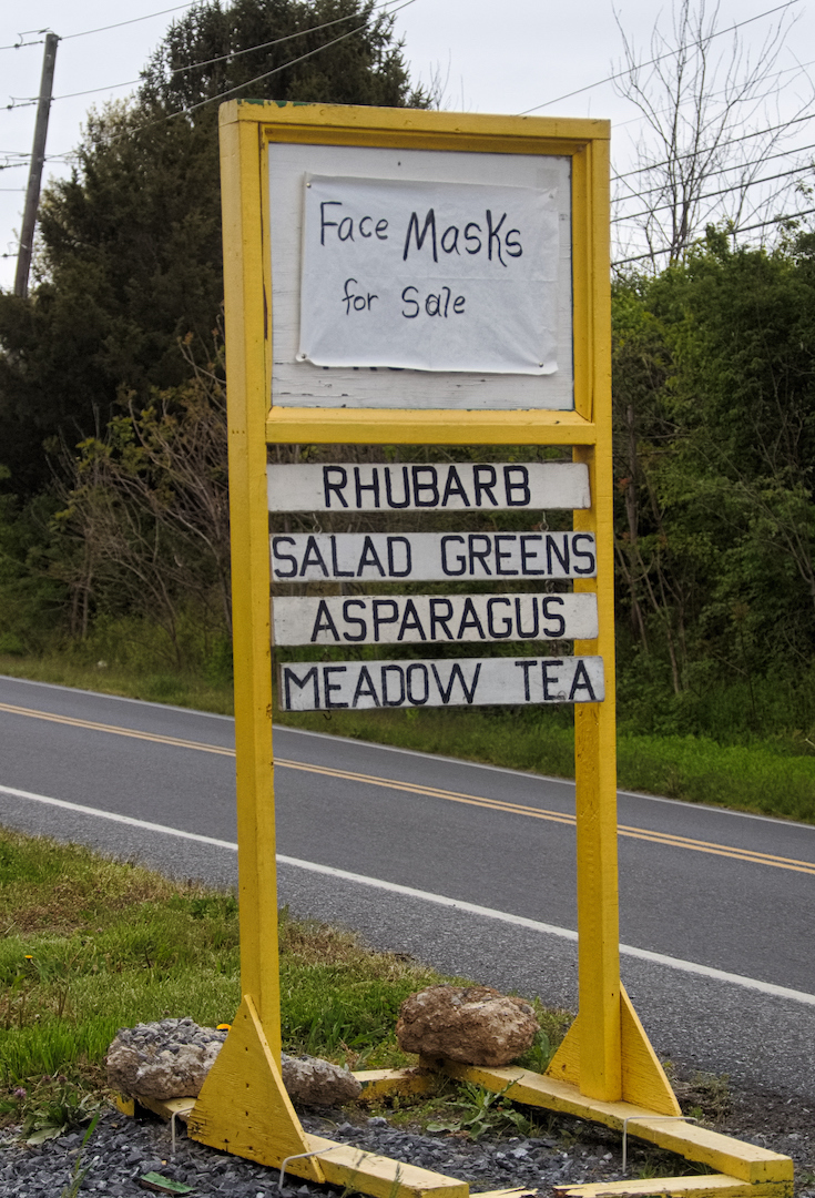 Amish produce and masks sign