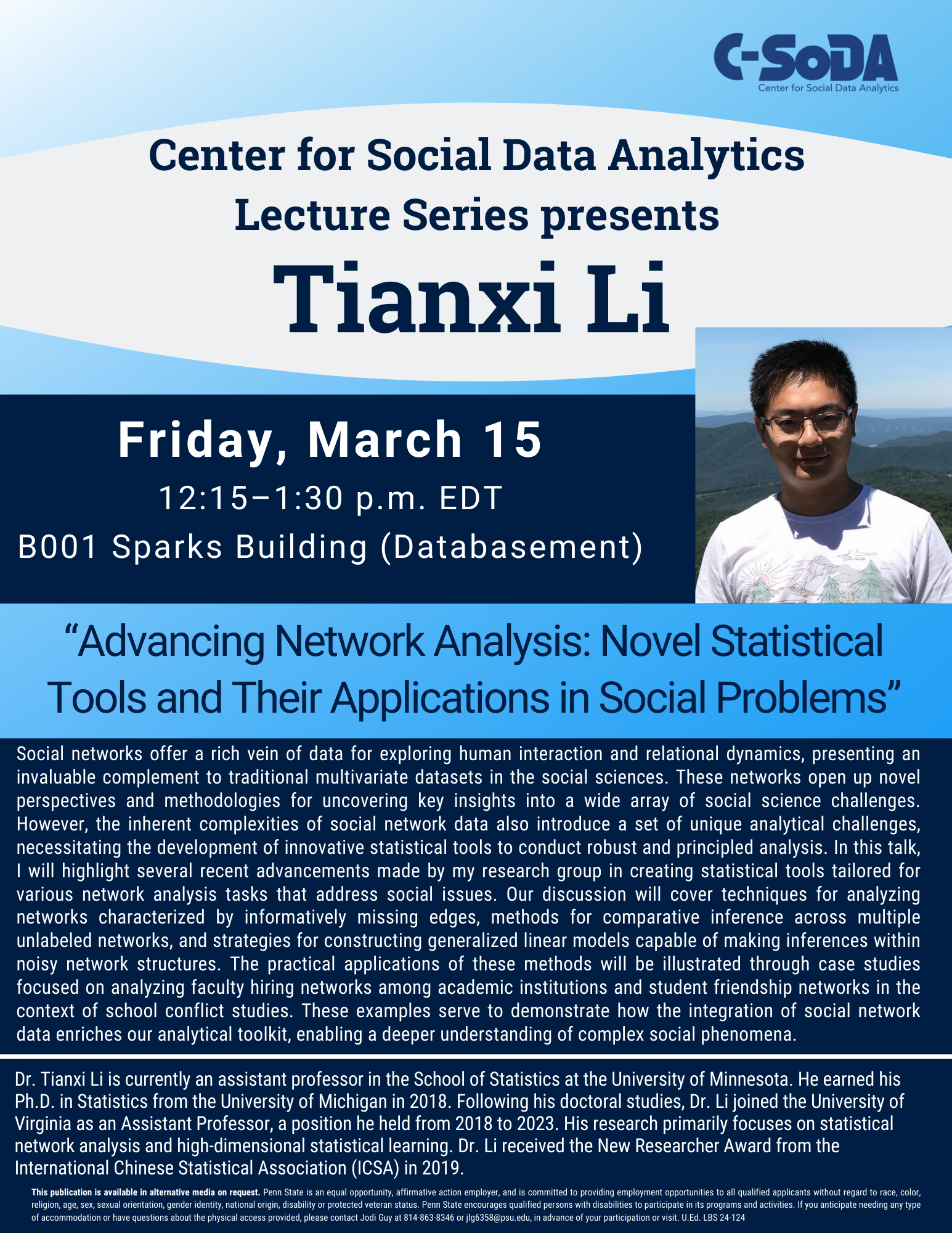 nter for Social Data Analytics Colloquium flier