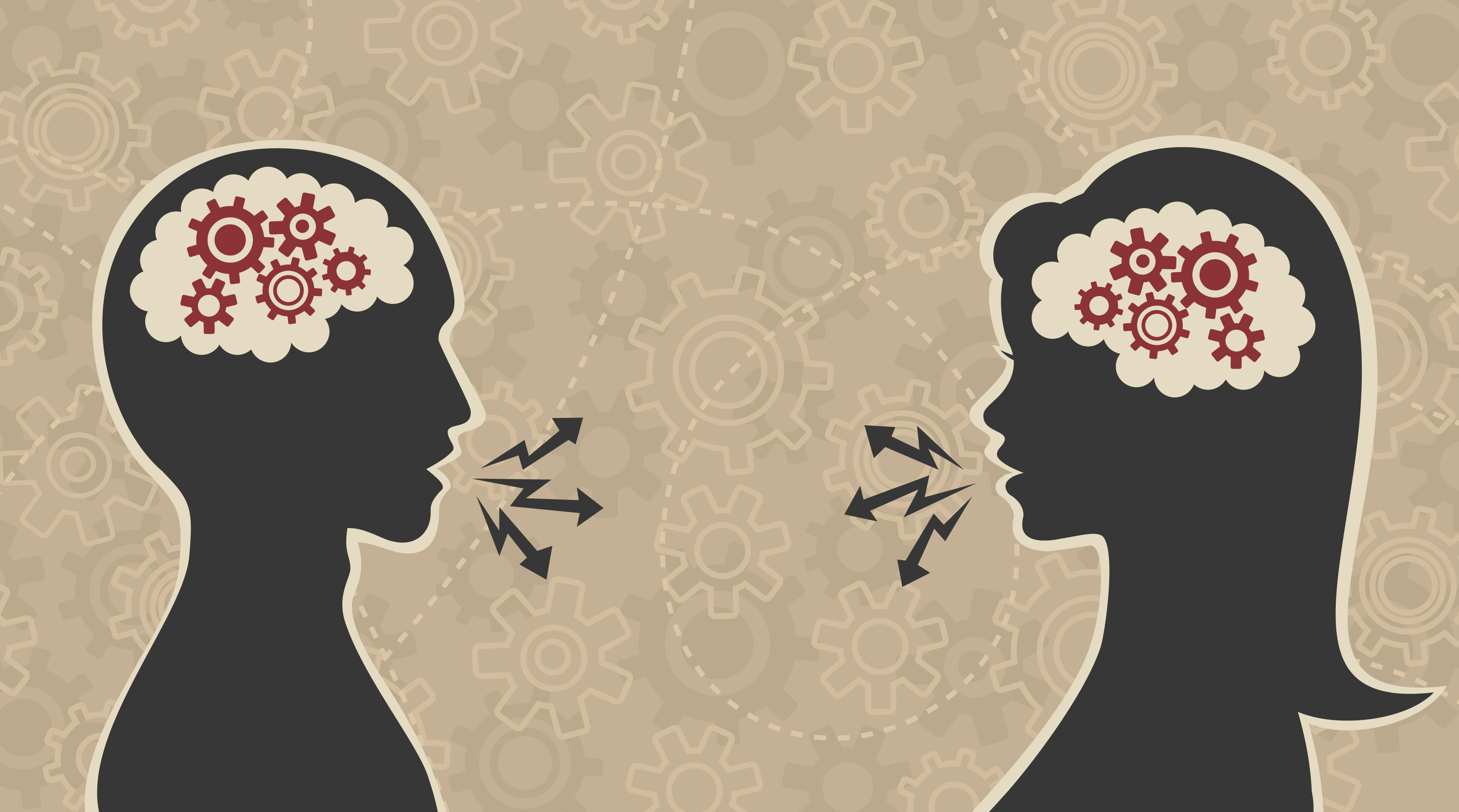 Graphic of a male and a female talking.