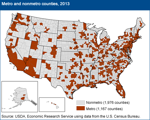 Metro and nonmetro counties map