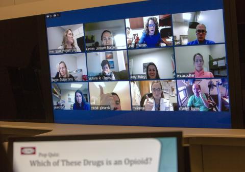 Screenshot of a video conference between twelve doctors.