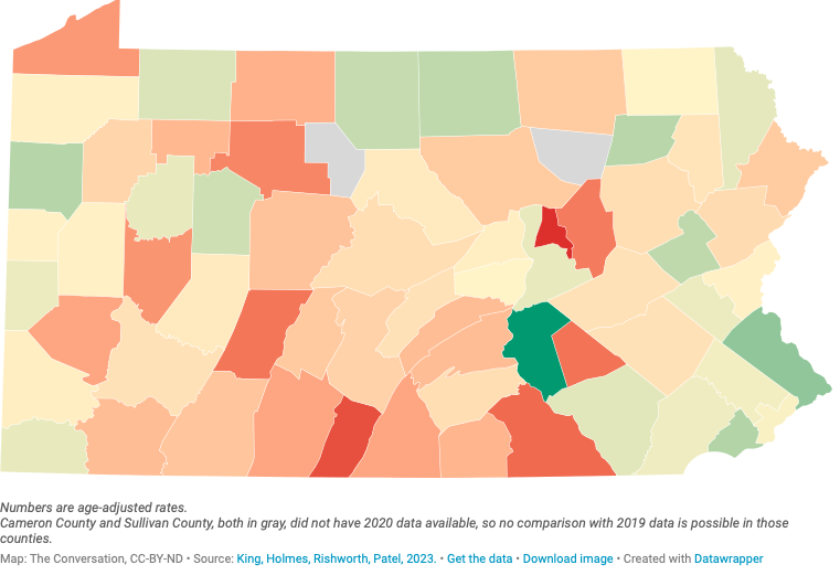 Map of opioid overdoses in PA