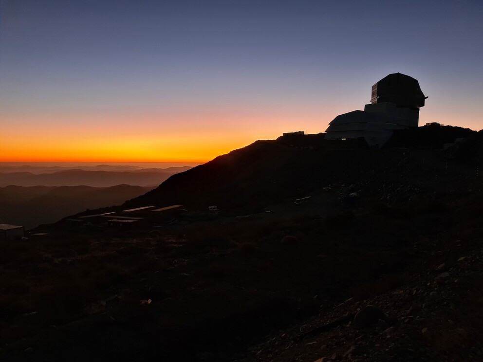 Vera Rubin Observatory at sunset.