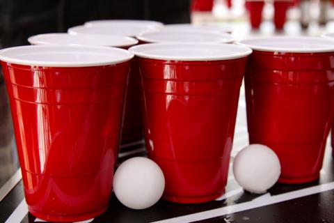 Red Solo cups and ping pong balls.