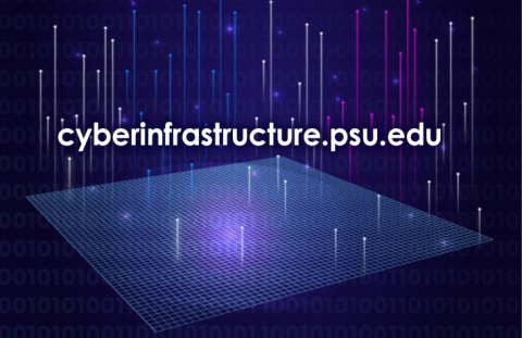 Graphic with 1s and 0s and the words "cyberinfrastructure.psu.edu".