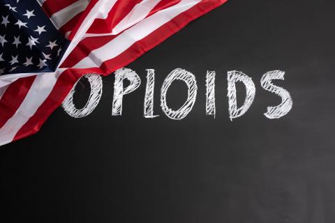 Opioids sign with flag
