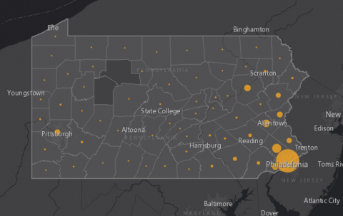 Researchers at Penn State have created an online dashboard showing the number of confirmed COVID-19 cases in Pennsylvania by county.