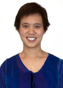 Headshot of Cynthia Huang-Pollock with short black hair and dark blue blouse.